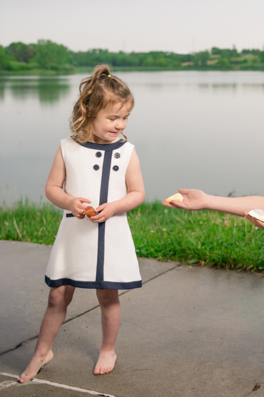 Seaside Sail DRESS - White With Navy Blue Trim