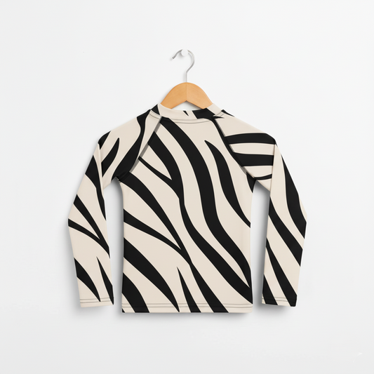 Safari Shore Youth Zebra Print Rash Guard – UPF 50+ Surf Top