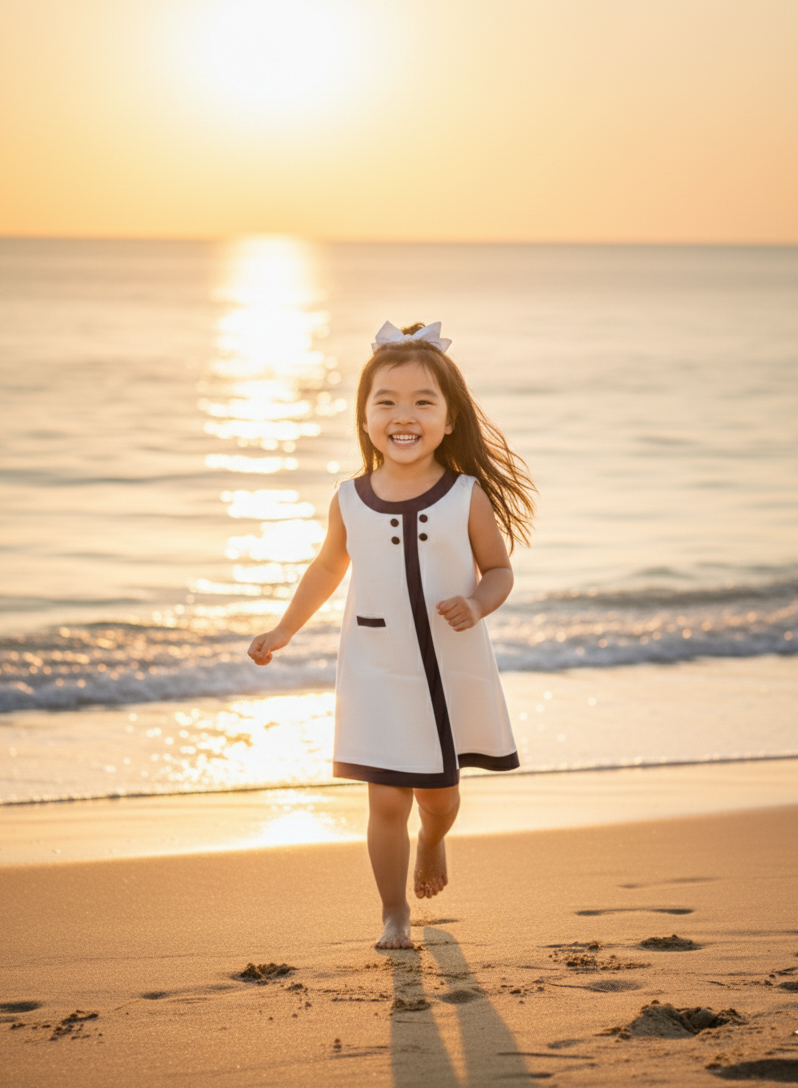 Seaside Sail DRESS - White With Navy Blue Trim