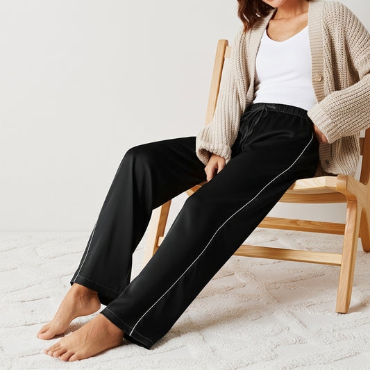 Women’s Black With White Trim Pajama Pants - Luxury Sleepwear