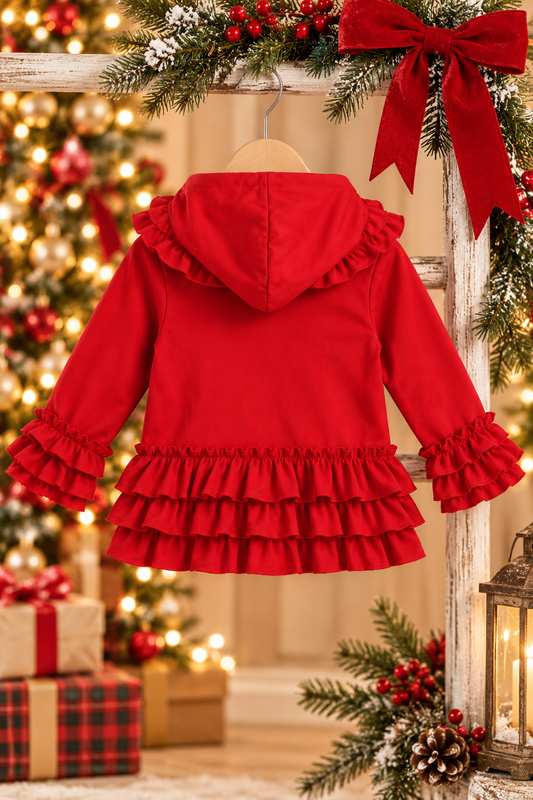 Girls' Red Ruffle Hooded Jacket