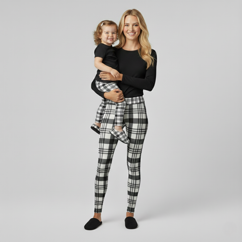 Everyday Kid's Leggings - Black & White Plaid
