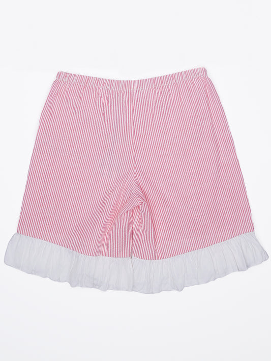 Seaside Stroll Ruffle SHORTS - Beach Rose Seersucker