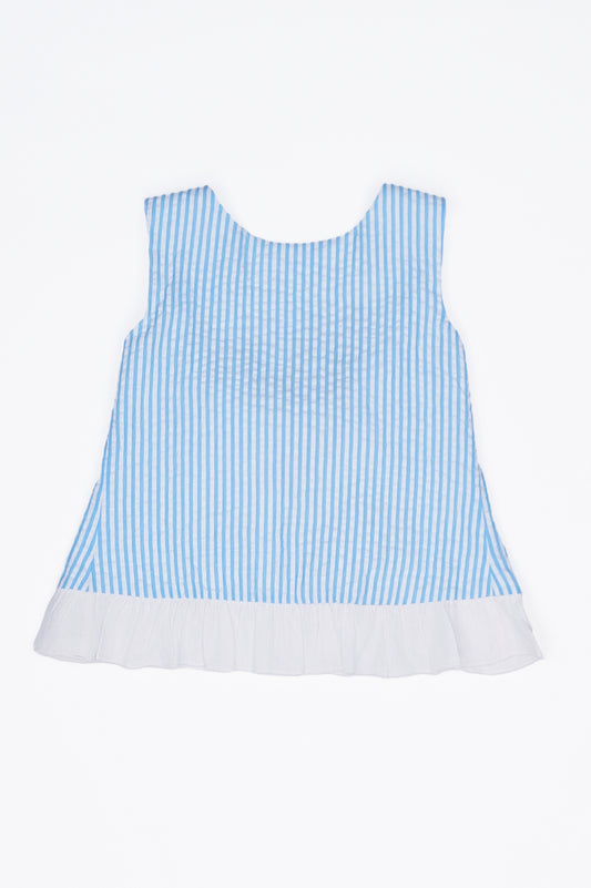 Seaside Stroll Ruffle Back TOP - Blue Seersucker