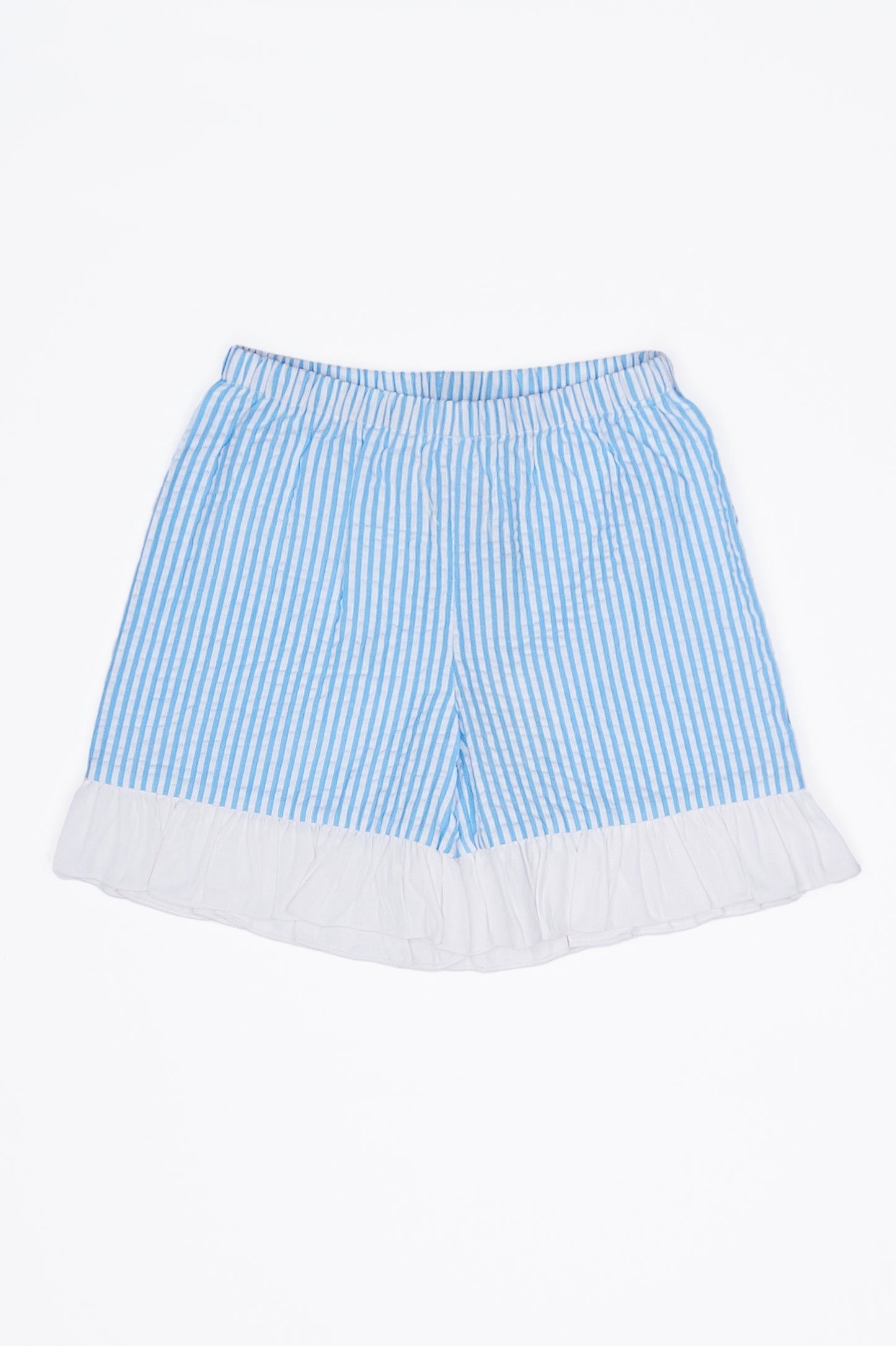 Seaside Stroll Ruffle SHORTS - Blue Seersucker