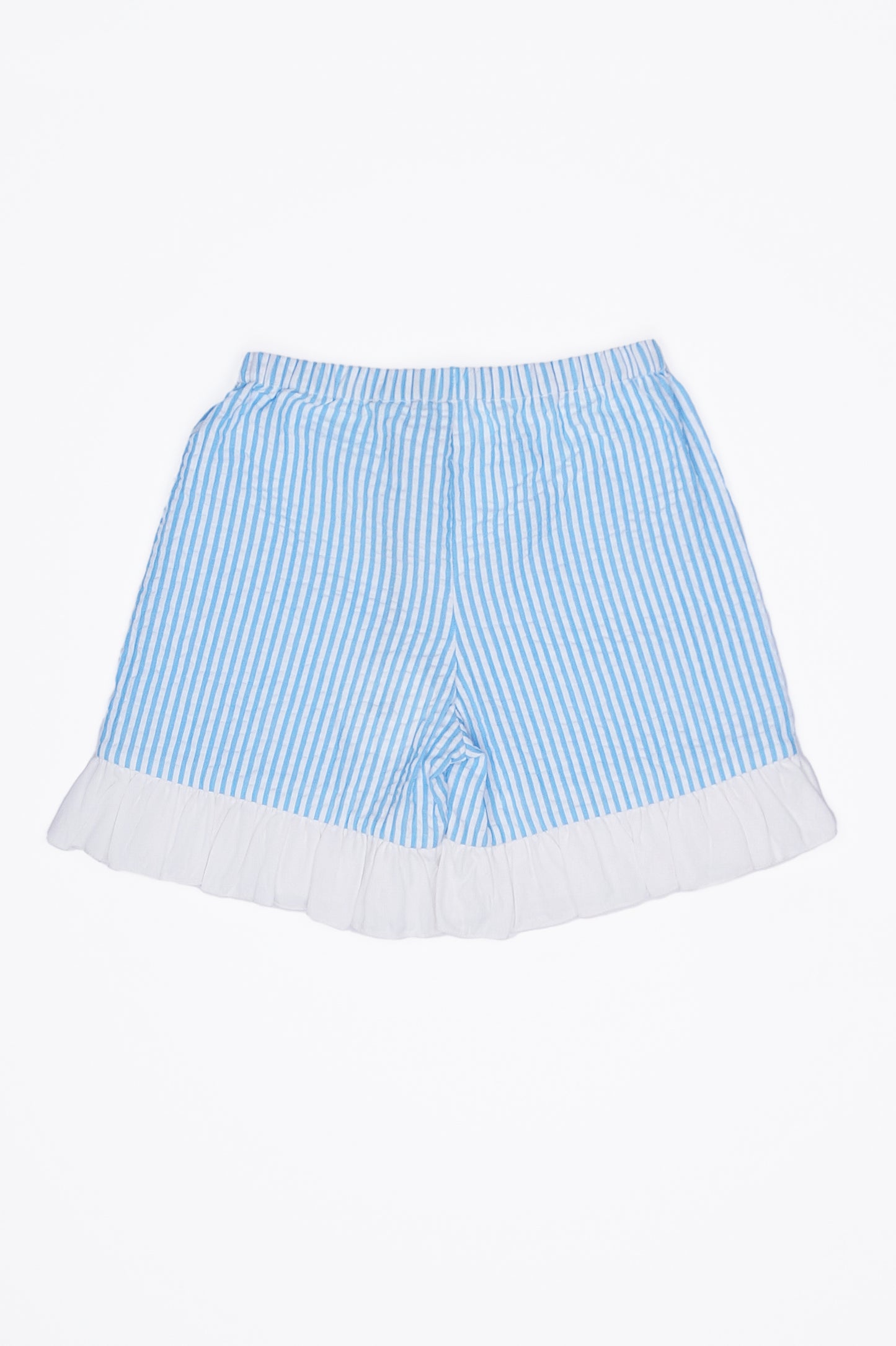 Seaside Stroll Ruffle SHORTS - Blue Seersucker
