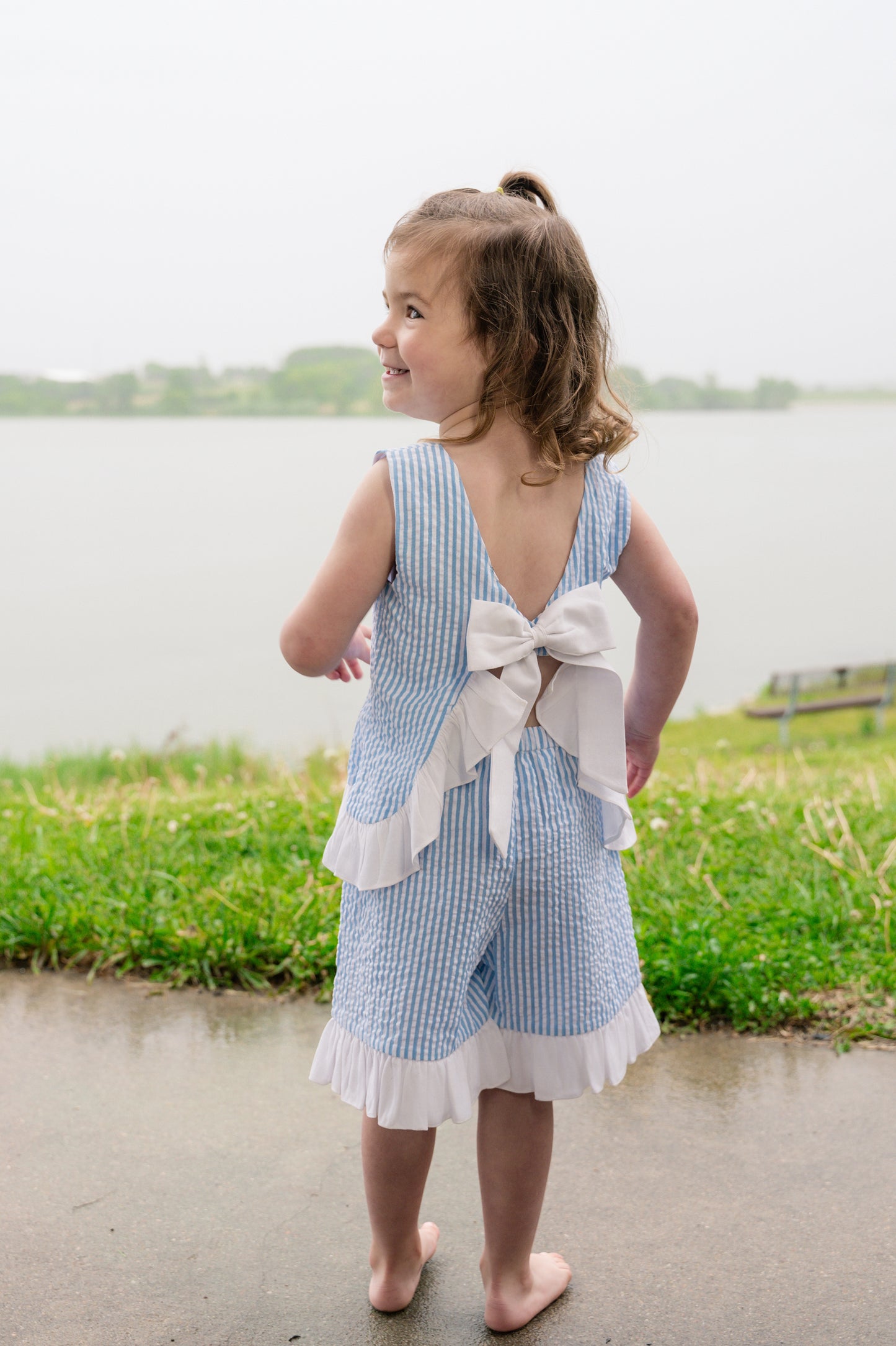 Seaside Stroll Ruffle SHORTS - Blue Seersucker