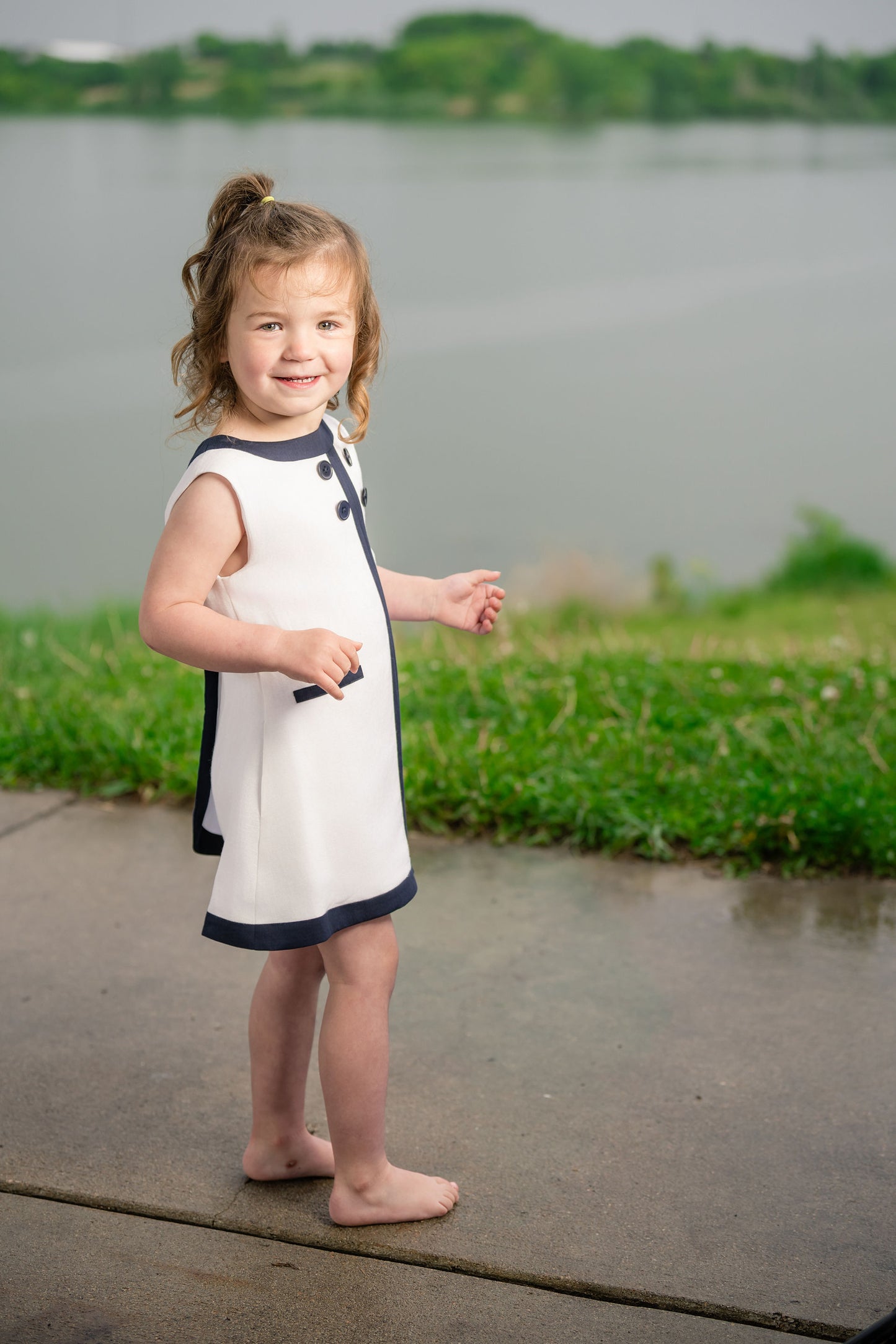 Seaside Sail DRESS - White With Navy Blue Trim