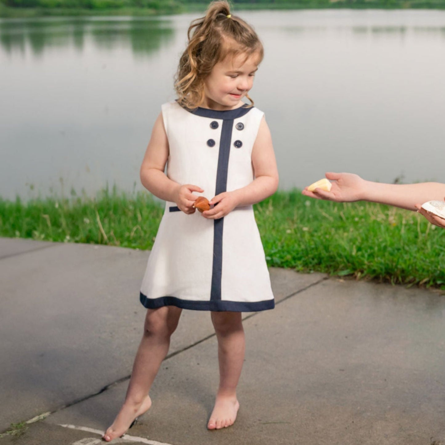 Seaside Sail DRESS - White With Navy Blue Trim