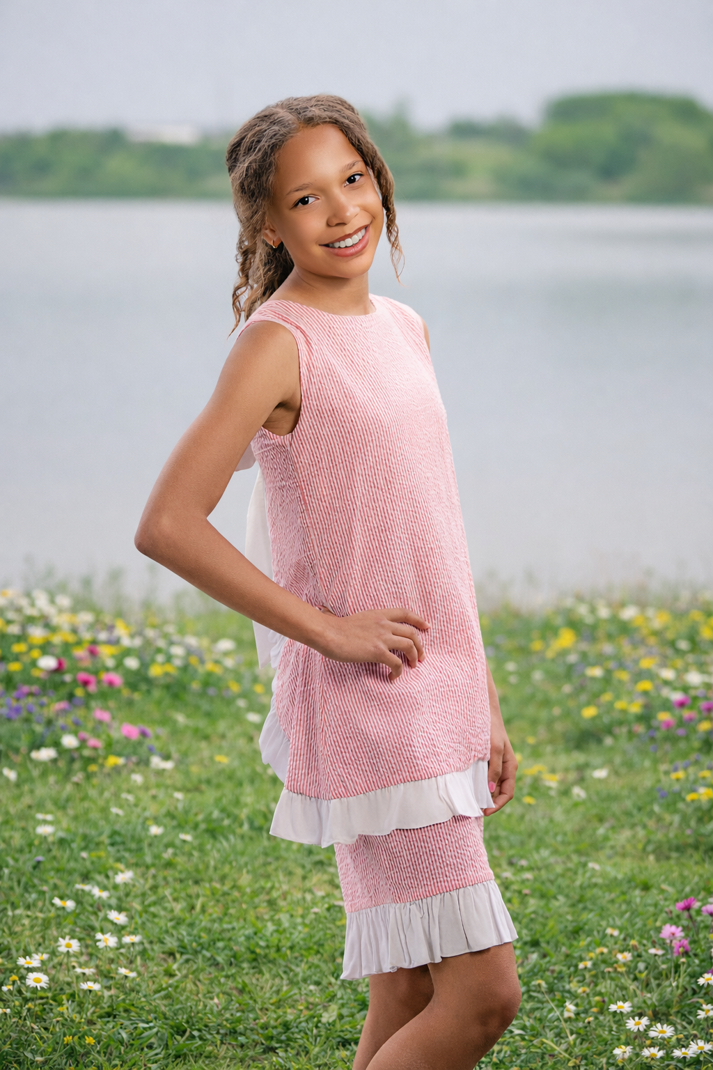 Seaside Stroll Ruffle SHORTS - Beach Rose Seersucker