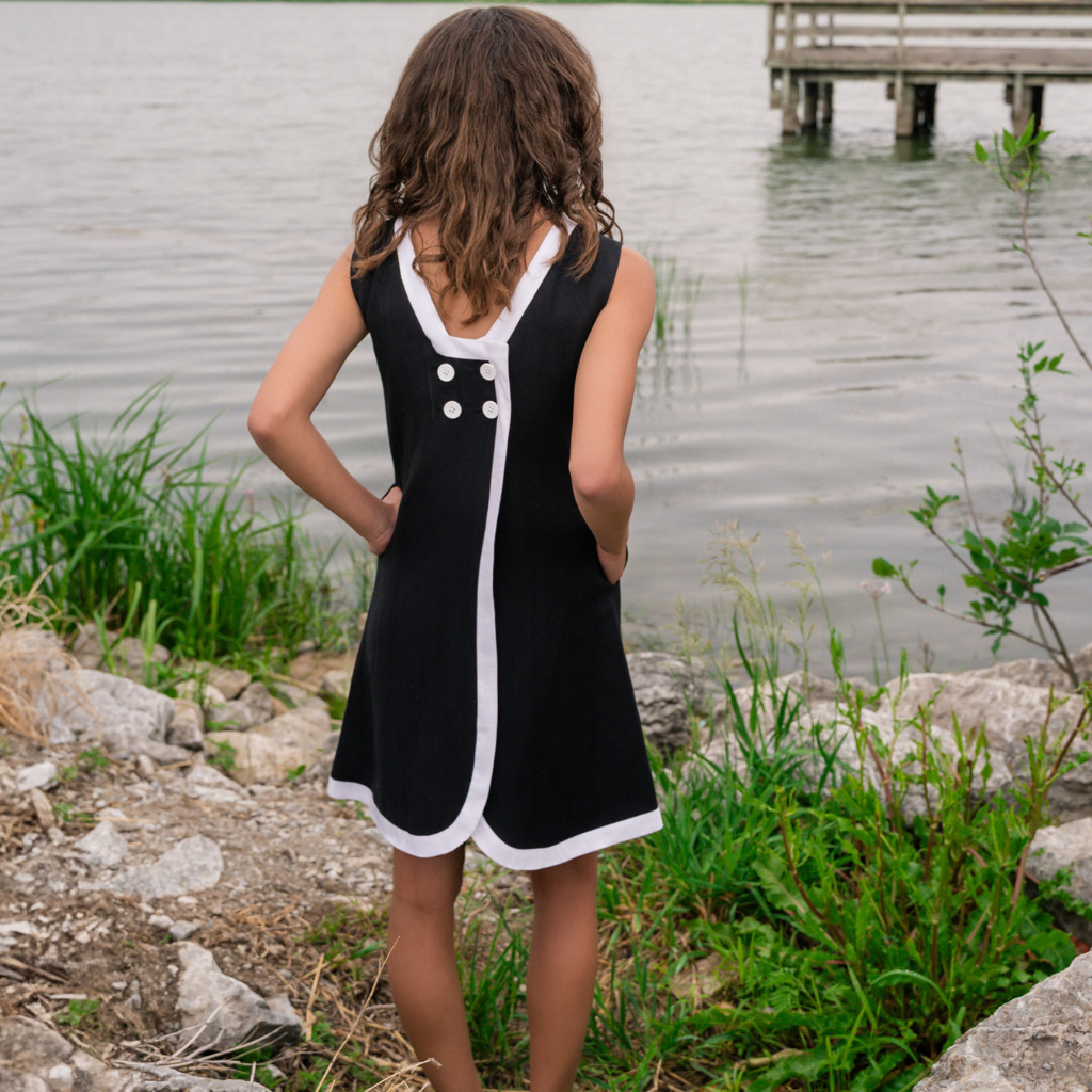 Seaside Sail DRESS - Black With White Trim