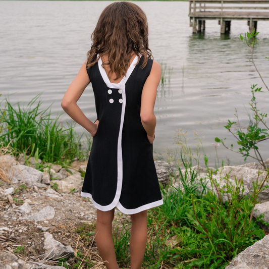 Seaside Sail DRESS - Black With White Trim