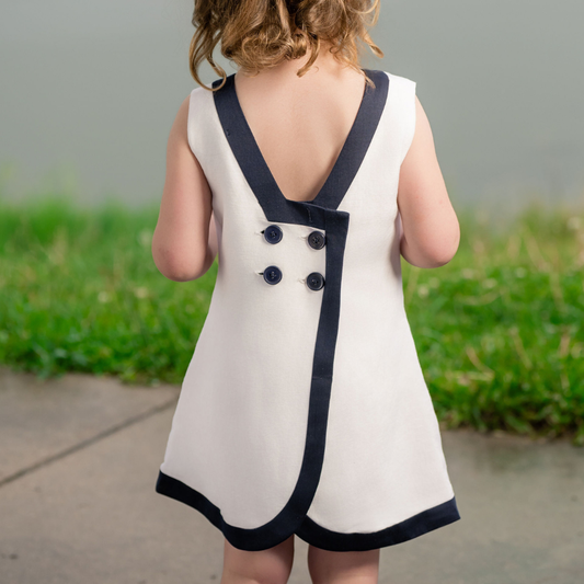 Seaside Sail DRESS - White With Navy Blue Trim
