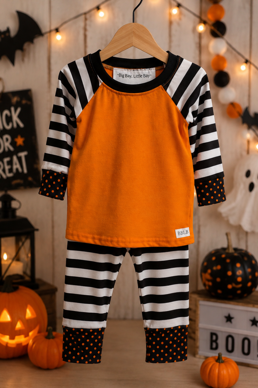 Halloween Stripes & Polka Dots Unisex Pajama Set