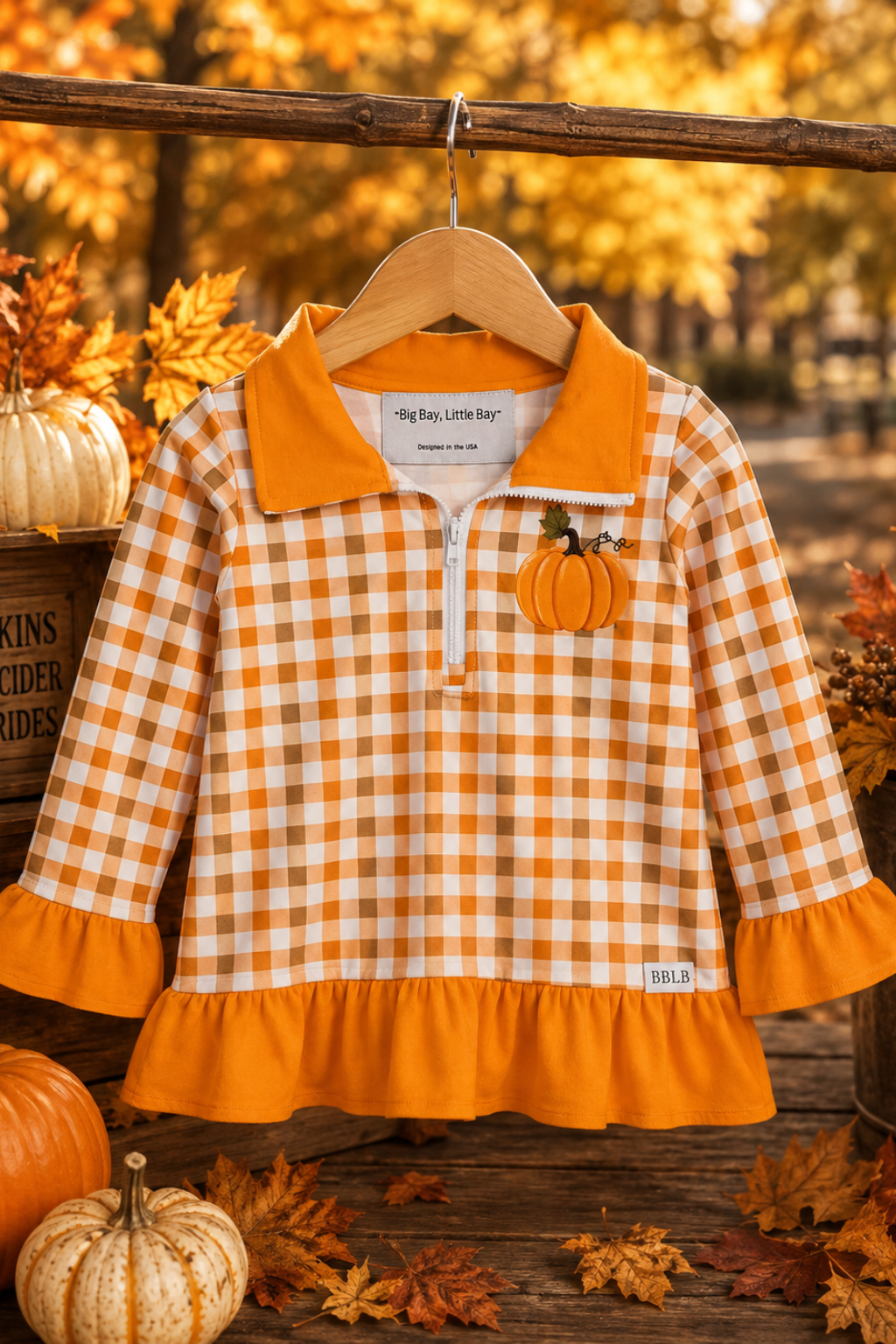 Pumpkin Plaid Ruffle Top