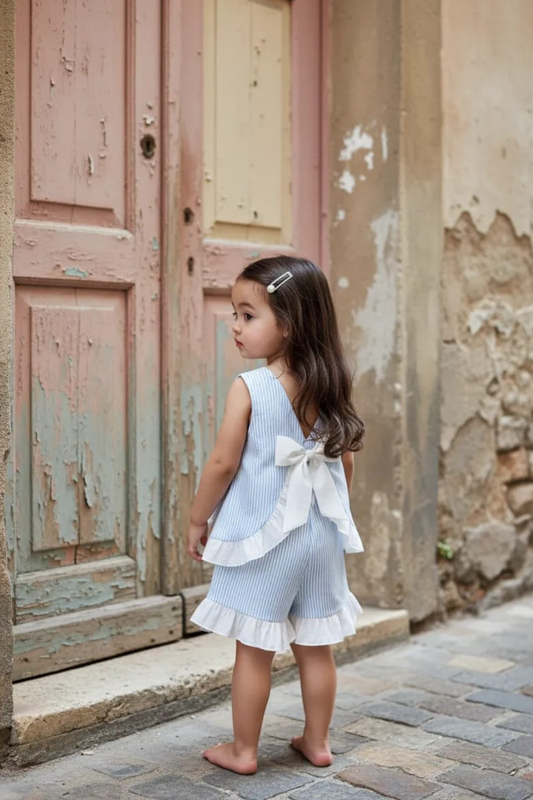 Seaside Stroll Ruffle SHORTS - Blue Seersucker