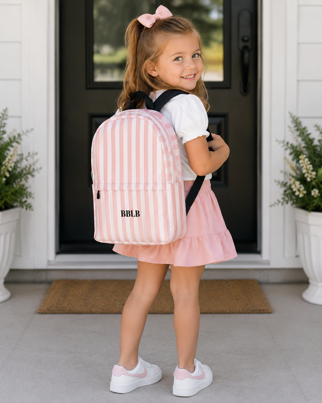Pink & White Striped Backpack