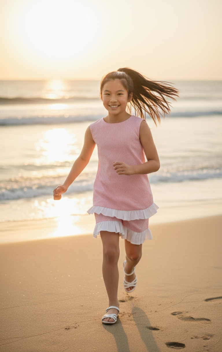 Seaside Stroll Ruffle Back TOP - Beach Rose Seersucker