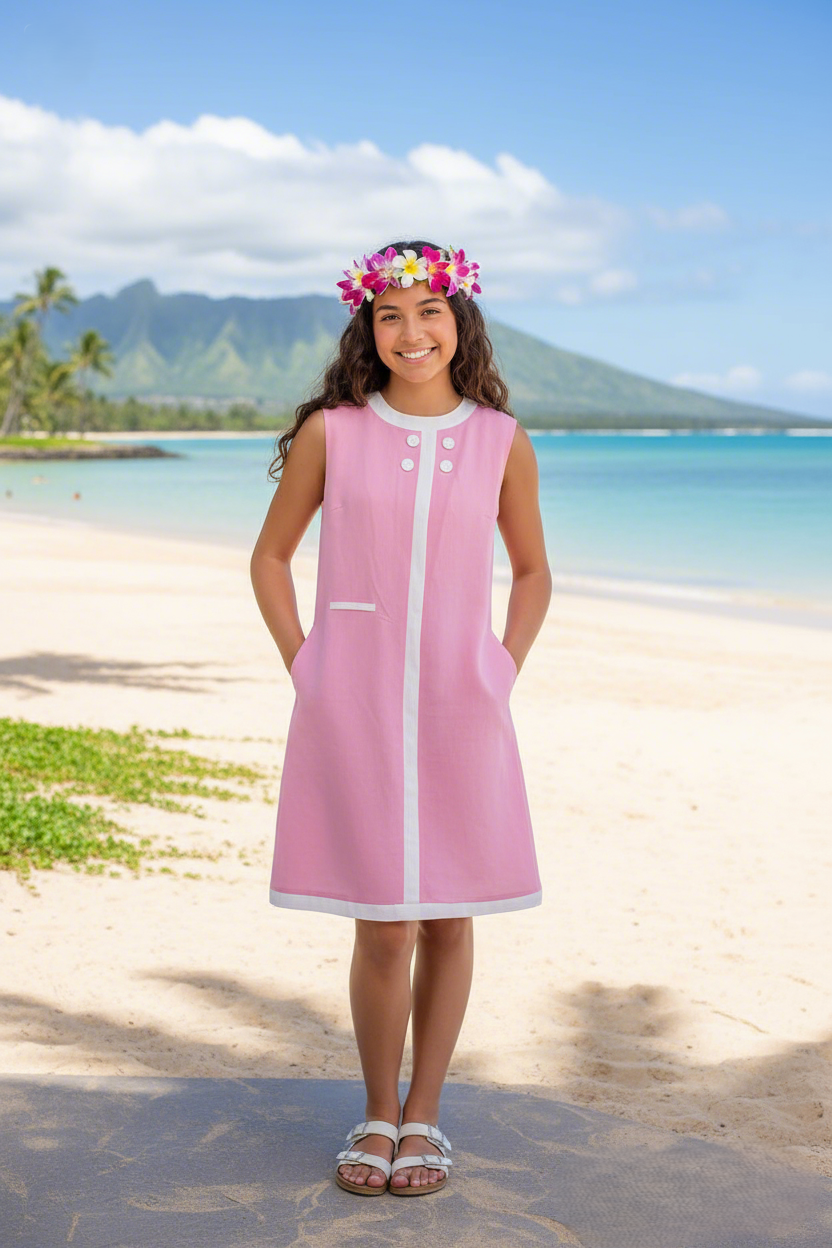 Seaside Sail DRESS - "Cotton Candy Pink" With White Trim