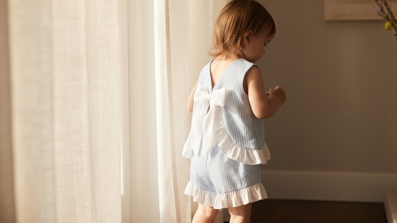 Seaside Stroll Ruffle SHORTS - Blue Seersucker
