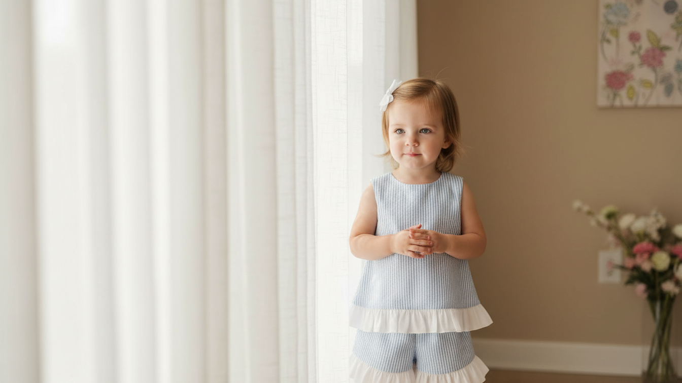 Seaside Stroll Ruffle SHORTS - Blue Seersucker