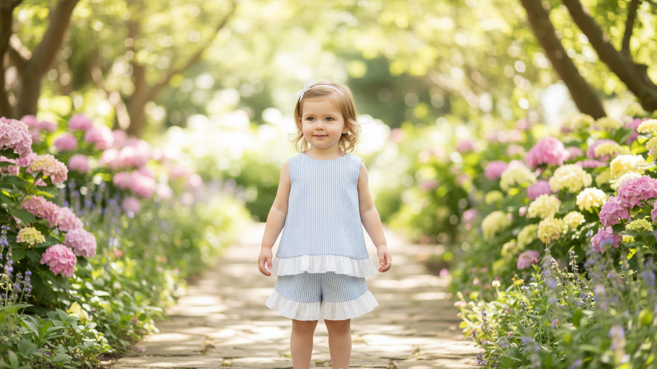 Seaside Stroll Ruffle SHORTS - Blue Seersucker
