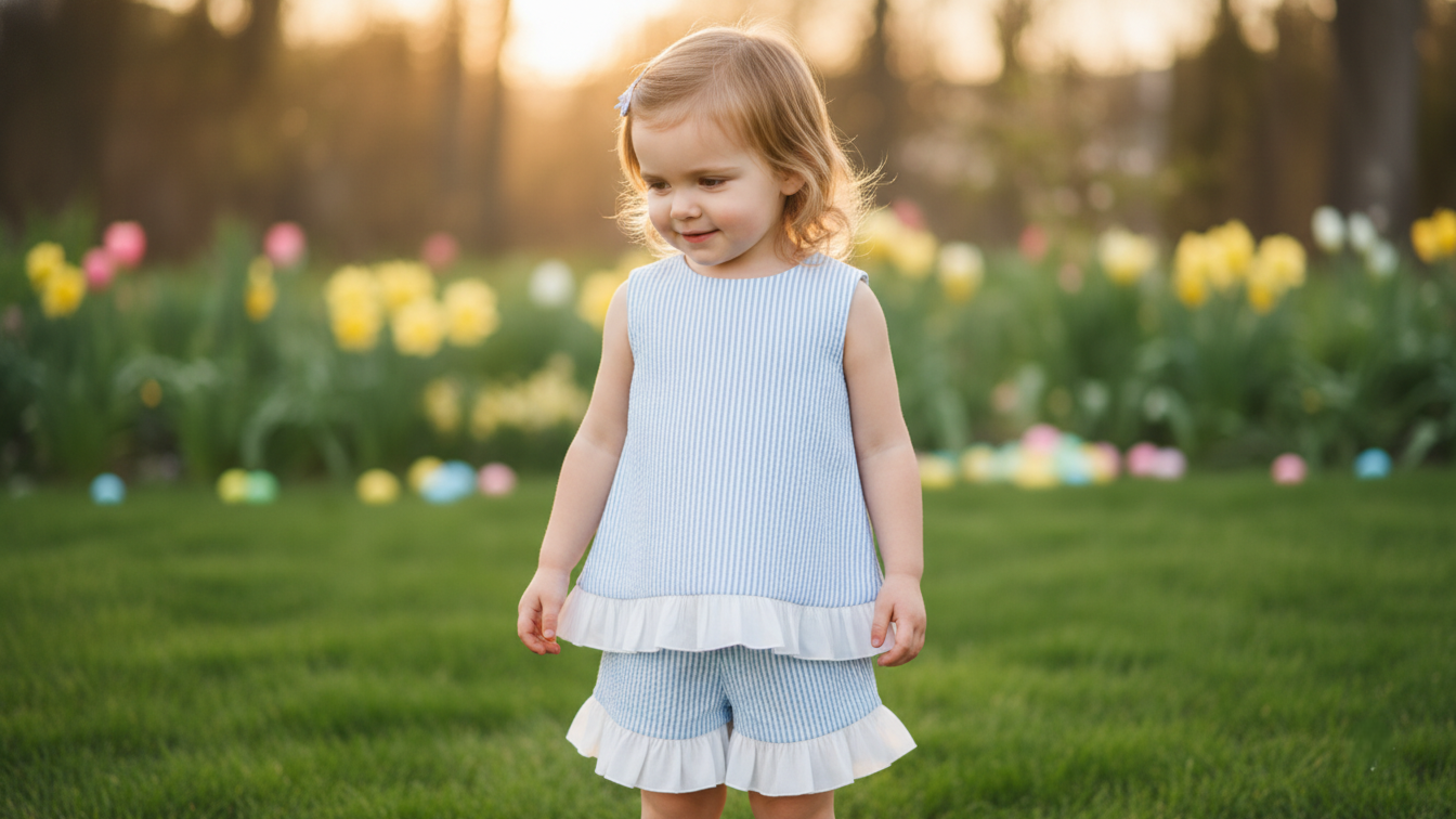 Seaside Stroll Ruffle SHORTS - Blue Seersucker