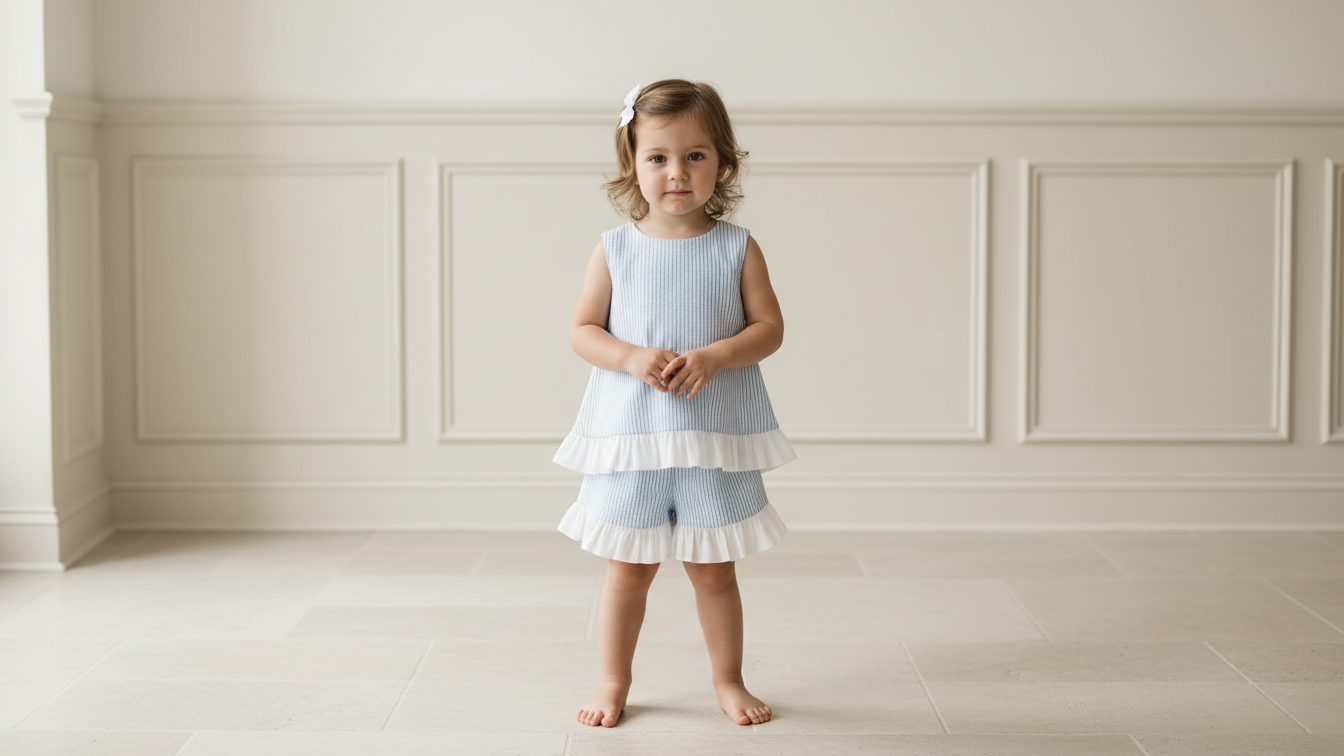 Seaside Stroll Ruffle SHORTS - Blue Seersucker