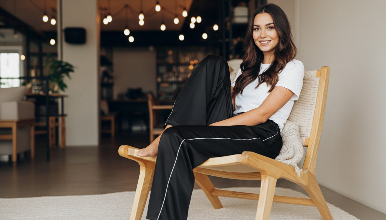 Women’s Black With White Trim Pajama Pants - Luxury Sleepwear