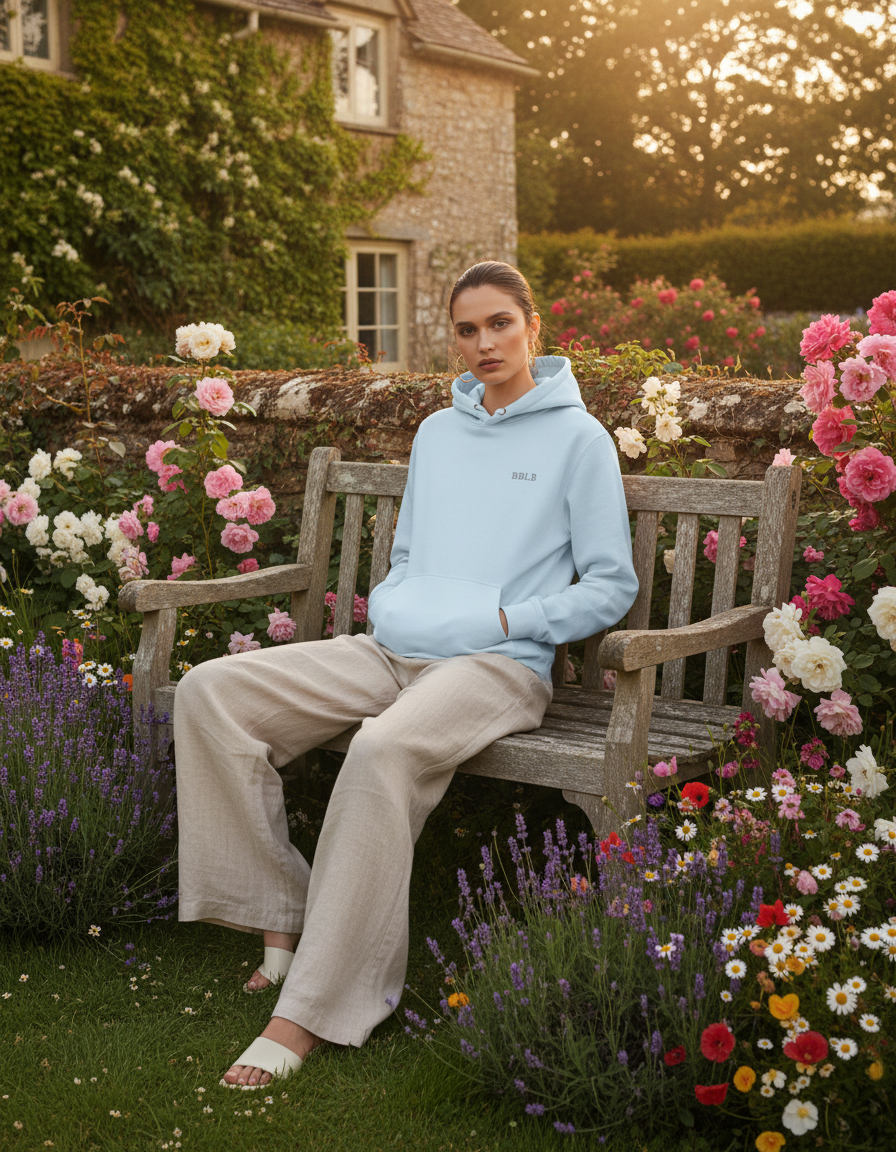 Women’s Luxury Cotton Hoodie – Powder Blue Designer Loungewear