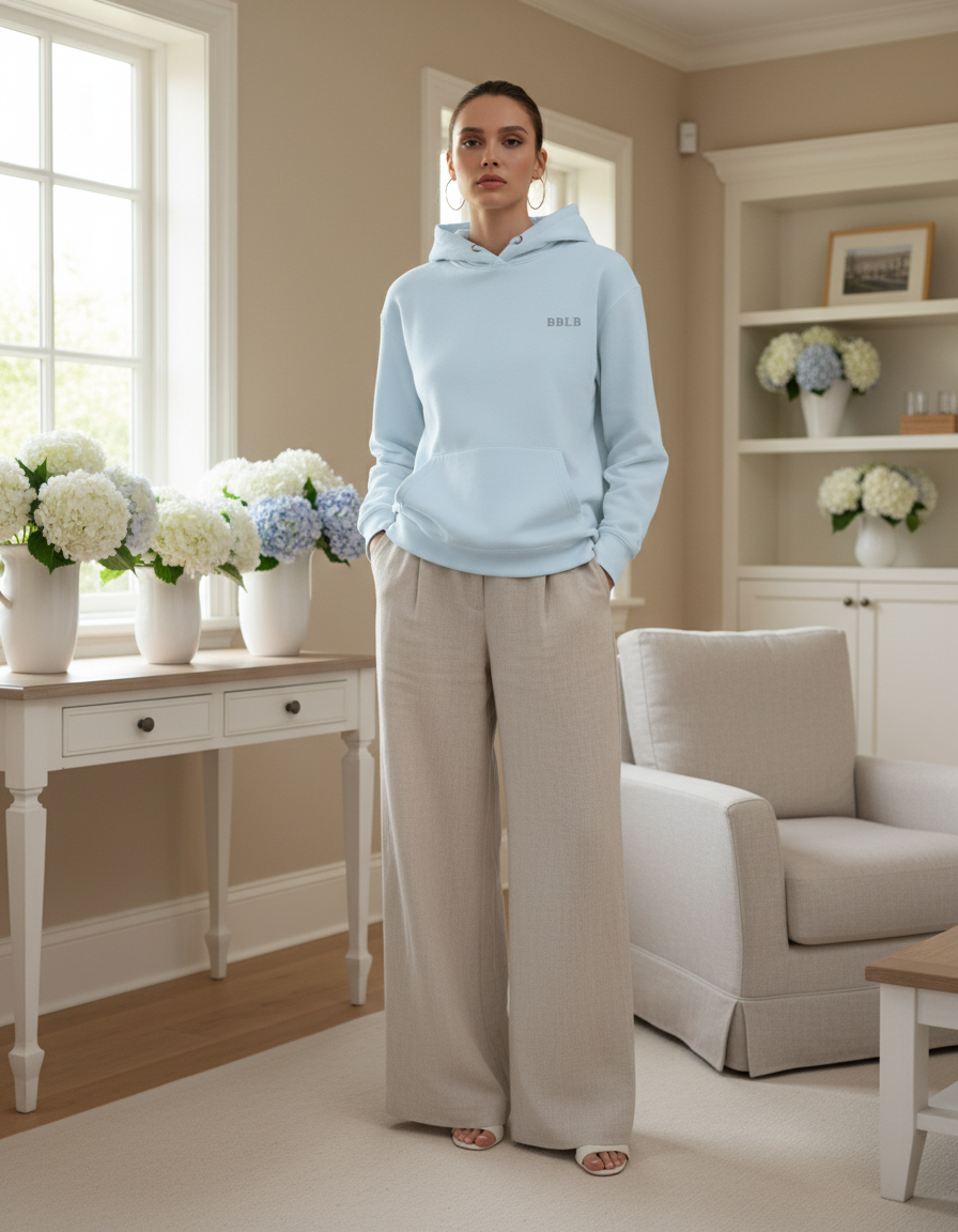 Women’s Luxury Cotton Hoodie – Powder Blue Designer Loungewear