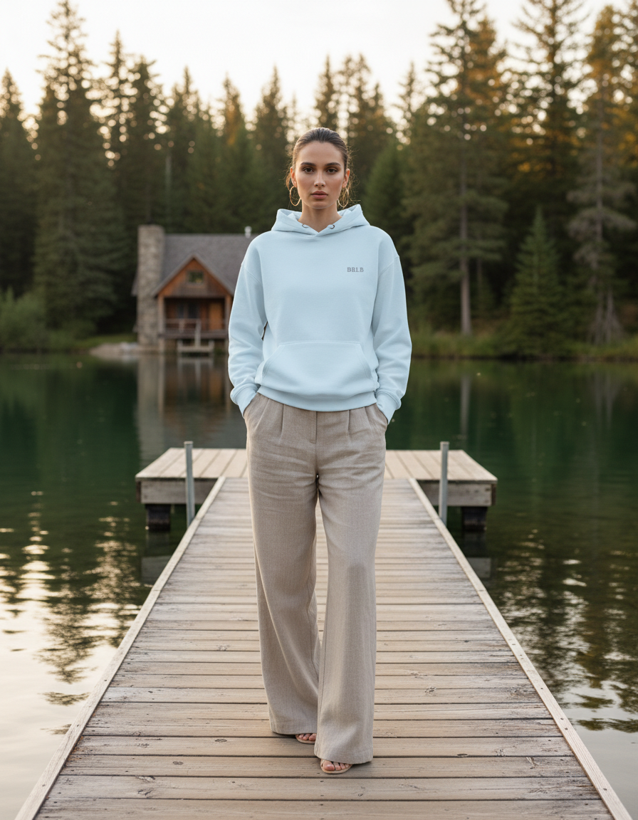 Women’s Luxury Cotton Hoodie – Powder Blue Designer Loungewear