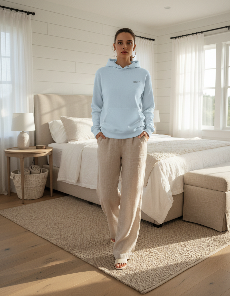 Women’s Luxury Cotton Hoodie – Powder Blue Designer Loungewear