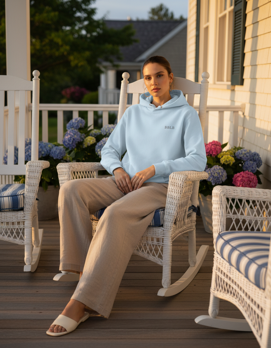 Women’s Luxury Cotton Hoodie – Powder Blue Designer Loungewear