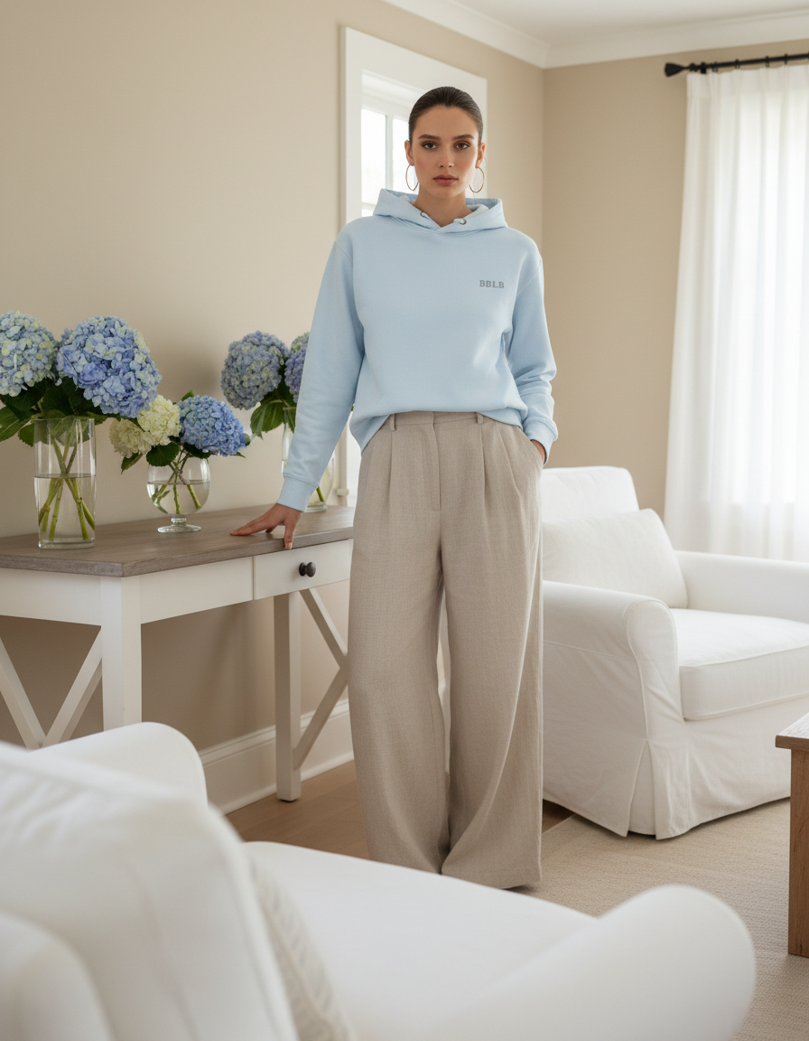 Women’s Luxury Cotton Hoodie – Powder Blue Designer Loungewear