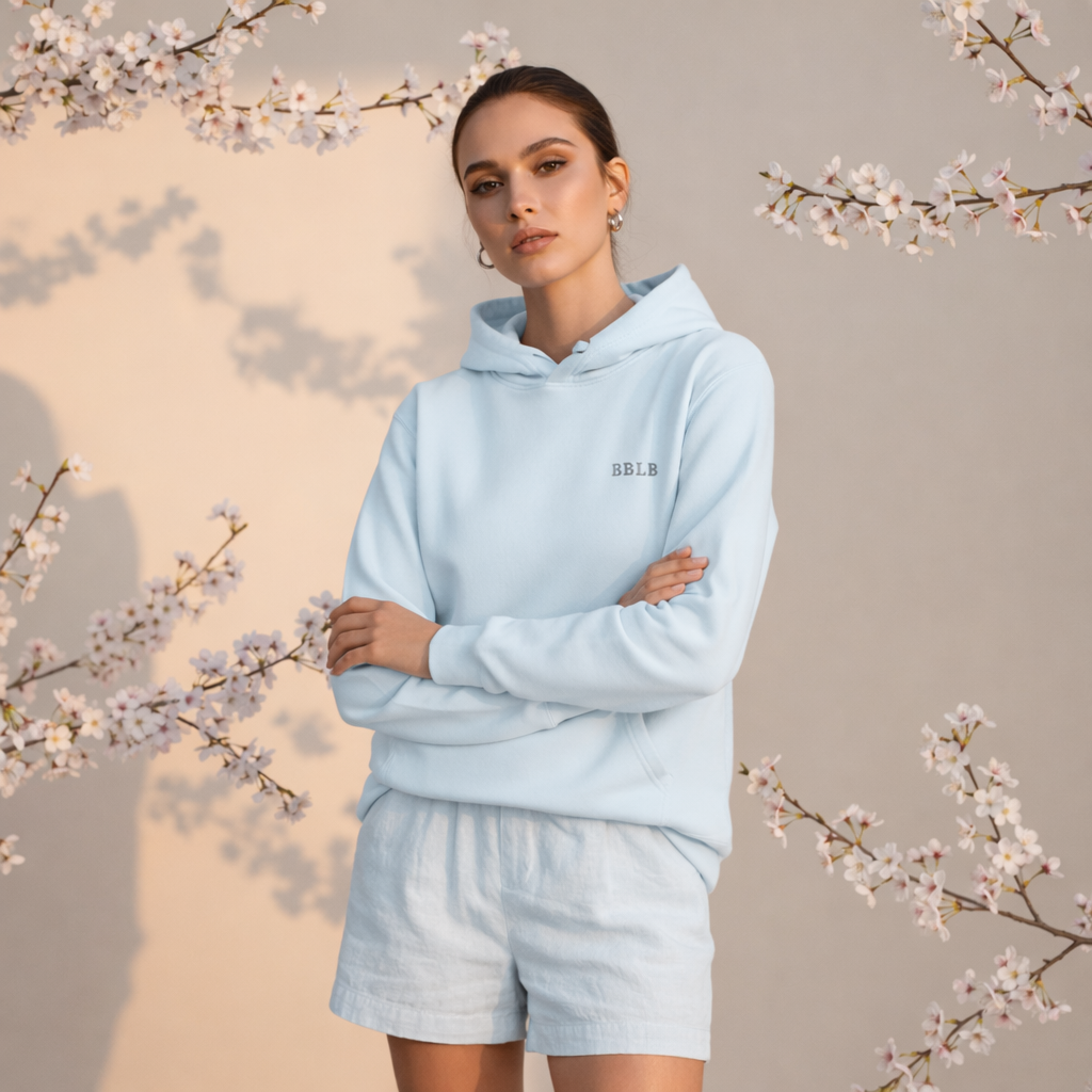 Women’s Luxury Cotton Hoodie – Powder Blue Designer Loungewear