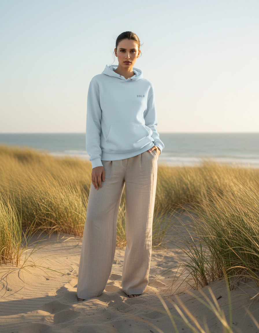 Women’s Luxury Cotton Hoodie – Powder Blue Designer Loungewear