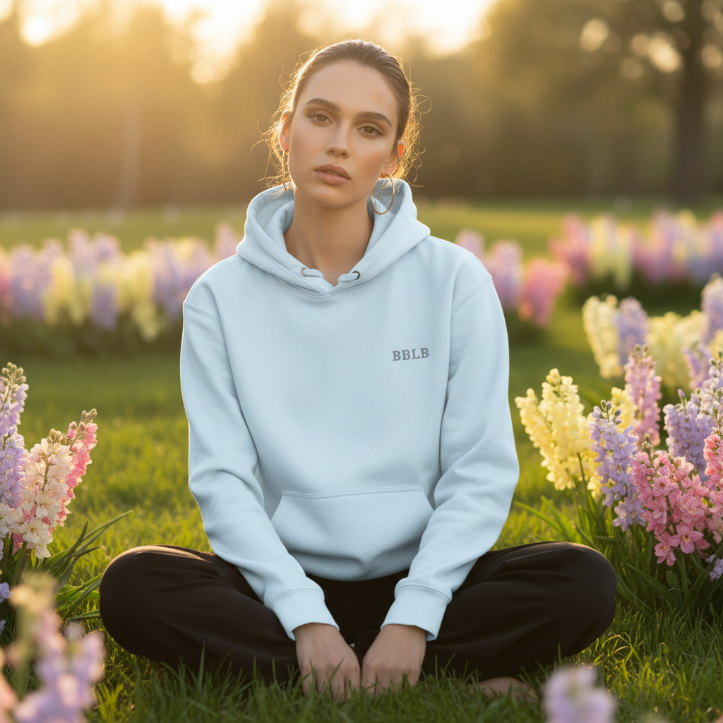 Women’s Luxury Cotton Hoodie – Powder Blue Designer Loungewear