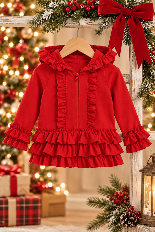 Girls' Red Ruffle Hooded Jacket