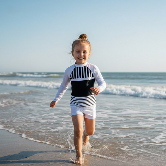 Bayside Tuxedo Kids Rash Guard – UPF 50+ Black and White Swim Shirt