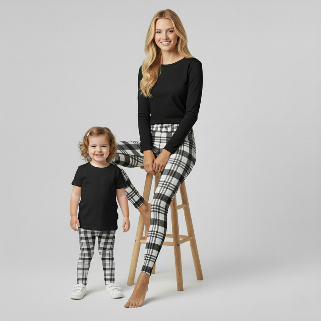 Everyday Kid's Leggings - Black & White Plaid
