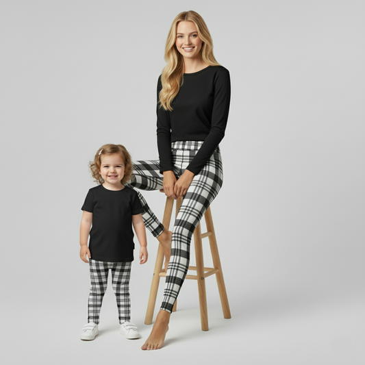 Everyday Kid's Leggings - Black & White Plaid