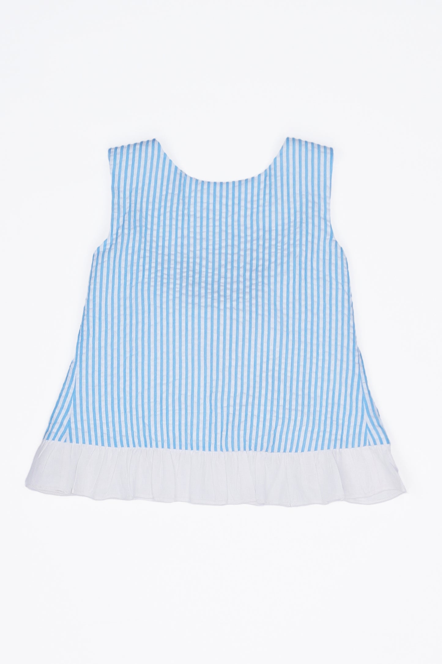 Seaside Stroll Ruffle Back Girls TOP - Blue Seersucker