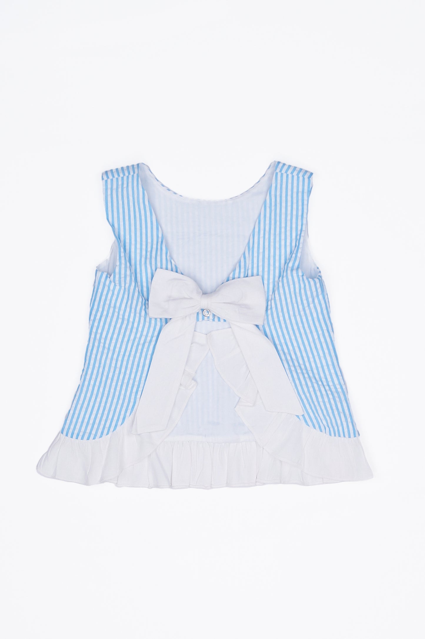 Seaside Stroll Ruffle Back Girls TOP - Blue Seersucker
