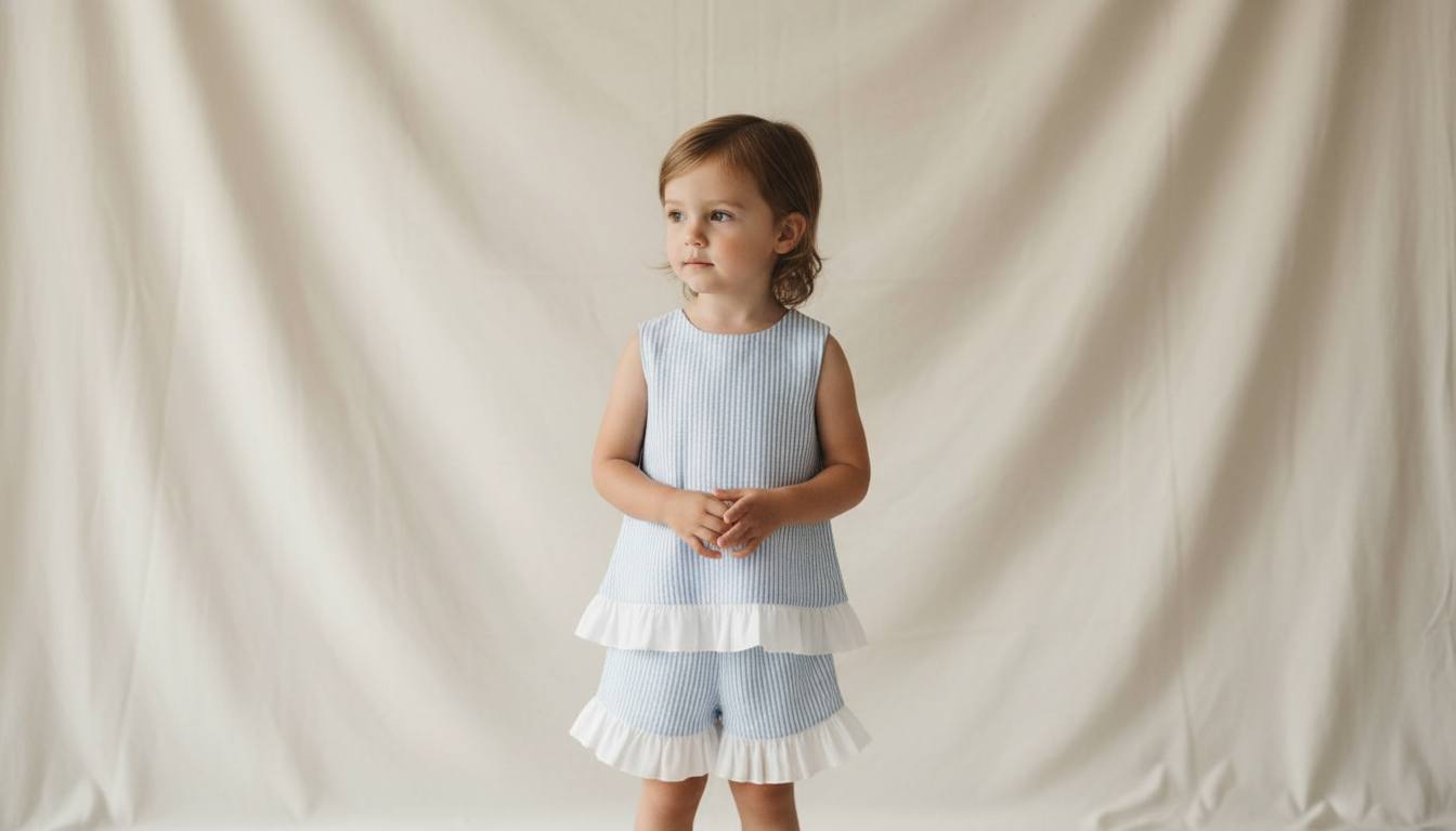 Seaside Stroll Ruffle SHORTS - Blue Seersucker