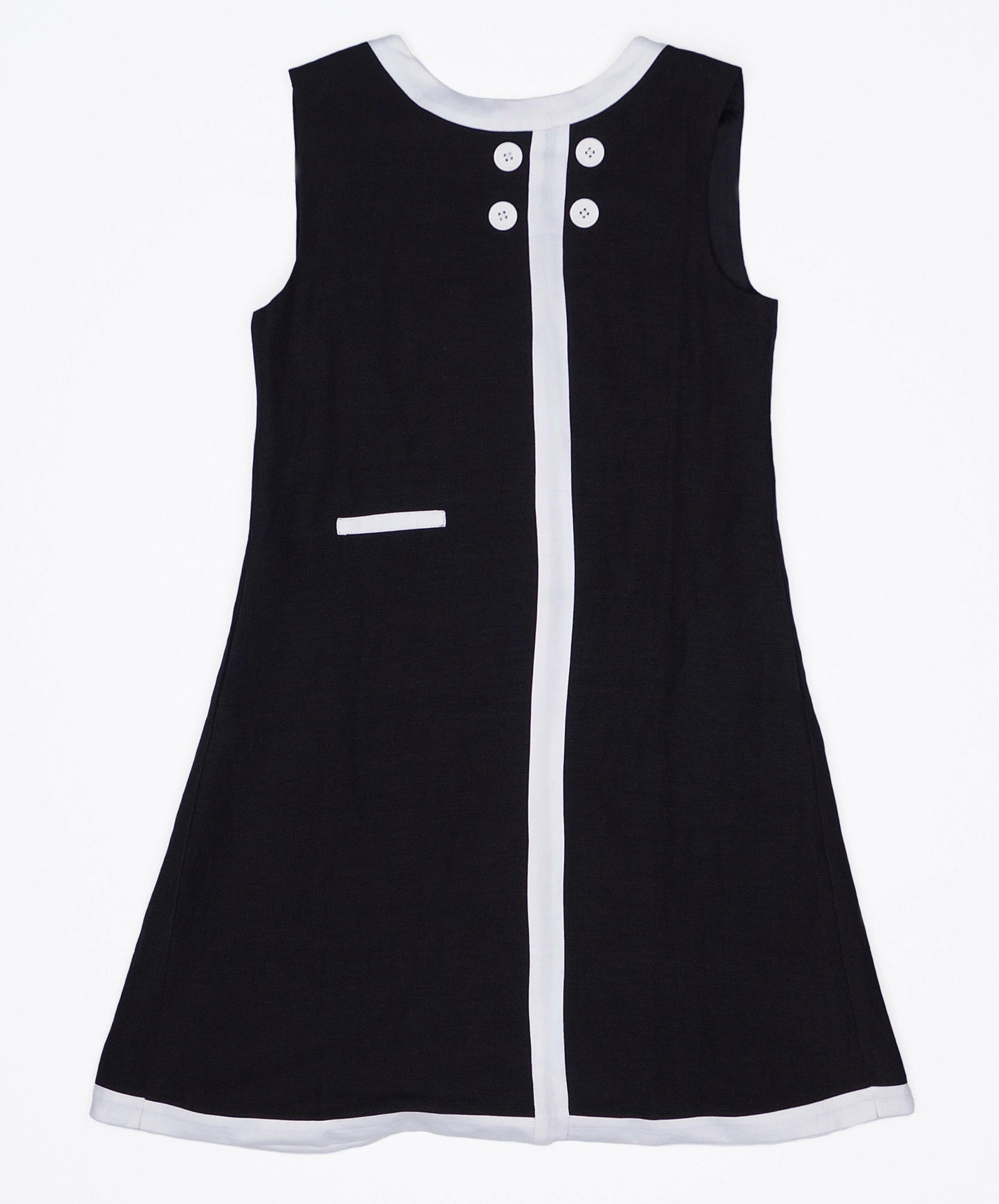 Seaside Sail Girls Linen DRESS - Black With White Trim