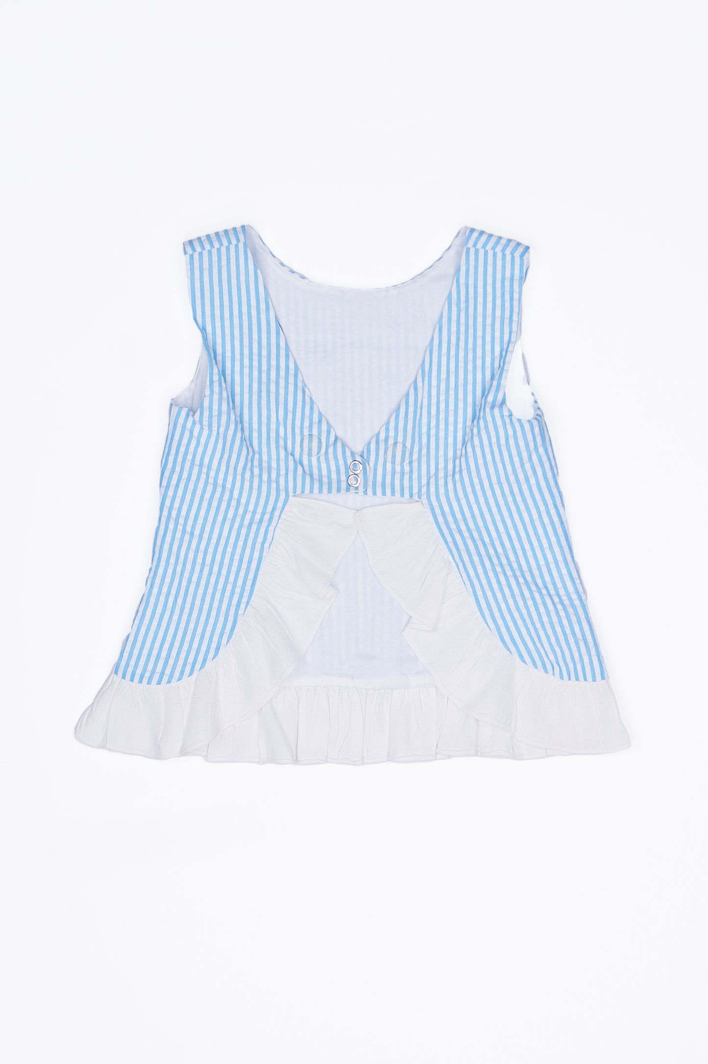 Seaside Stroll Ruffle Back TOP - Blue Seersucker