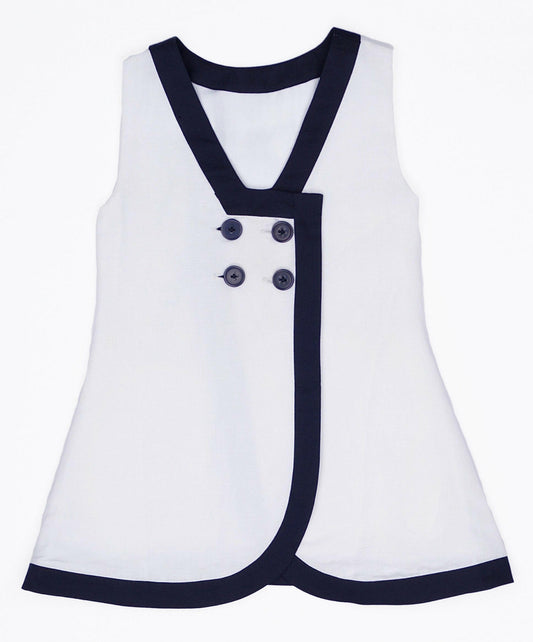 Seaside Sail DRESS - White With Navy Blue Trim