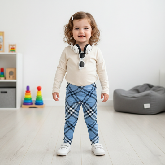 Everyday Kid's Leggings - Blue Plaid