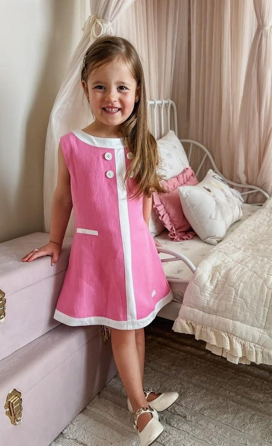 Seaside Sail DRESS - "Cotton Candy Pink" With White Trim